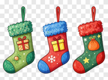 Colorful Christmas Stockings With Gifts PNG