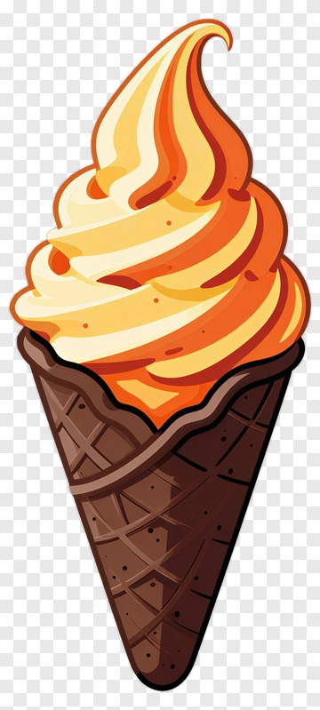 Ice Cream Cone With Swirled Orange And Yellow Topping PNG