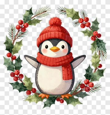 Cartoon Penguin Wearing A Red Scarf PNG