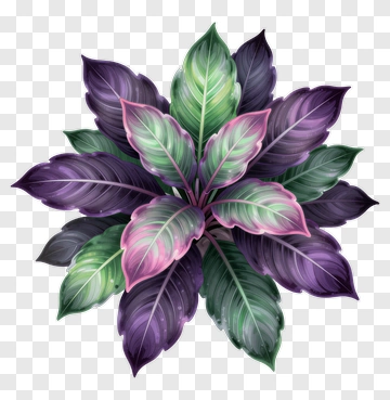 Colorful Plant With Green And Purple Leaves PNG
