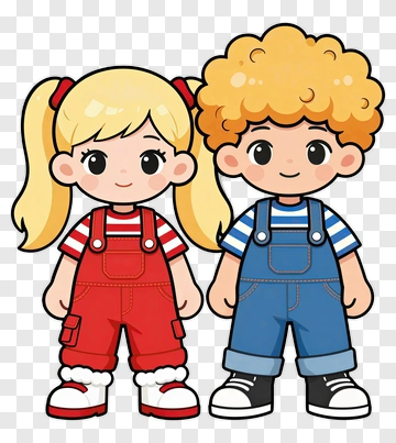 Cartoon Children In Overalls PNG