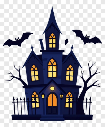 Haunted House With Bats PNG