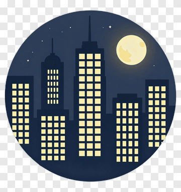 City Skyline At Night With Moon PNG