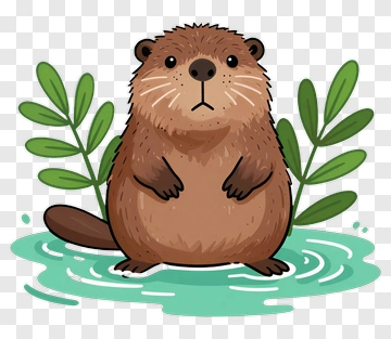 Cartoon Beaver Standing In Water PNG