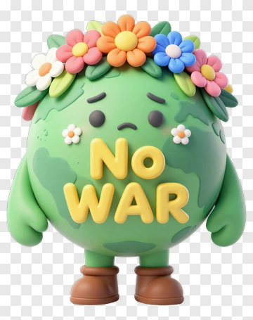 Cartoon Earth Character With No War Message PNG