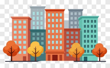 Colorful Cityscape With Trees PNG