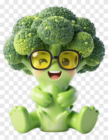 Cartoon Broccoli Character With Glasses PNG