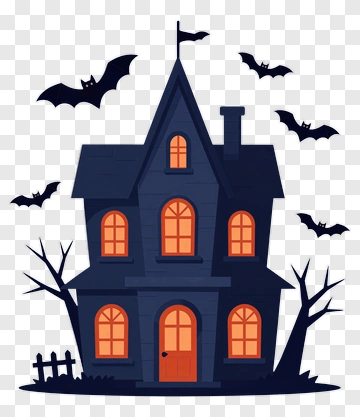 Haunted House With Bats PNG