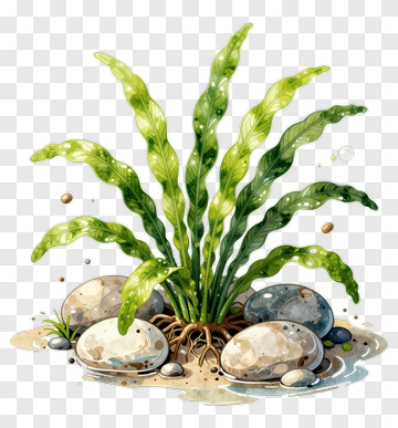 Green Aquatic Plant With Rocks PNG