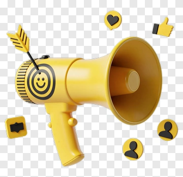 Yellow Megaphone With Social Media Icons PNG