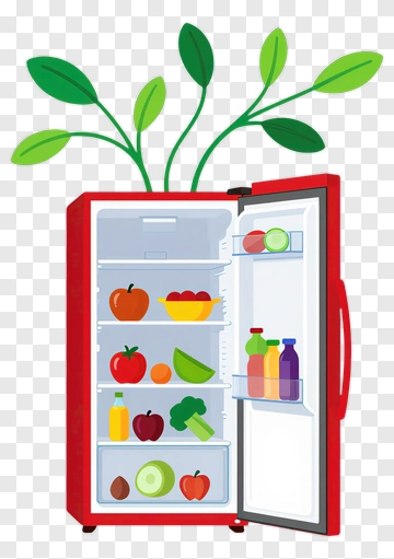 Colorful Refrigerator Filled With Fresh Produce PNG