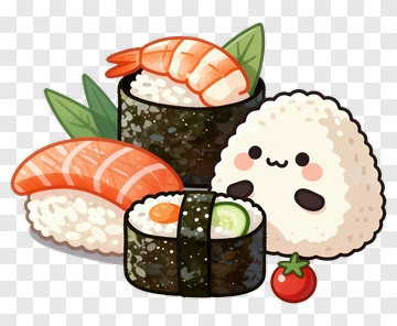 Cute Sushi And Onigiri Character PNG