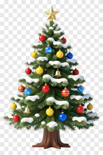 Colorful Christmas Tree With Ornaments And Snow PNG