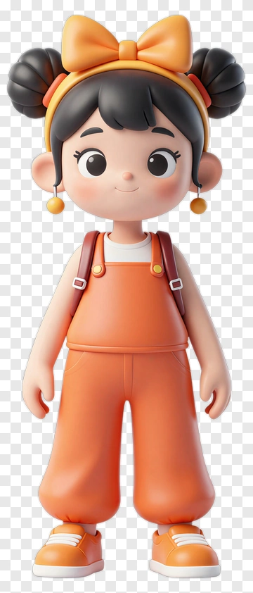 3D Girl In Orange Overalls With A Bow PNG