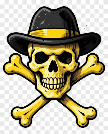 Cartoon Skull With Crossbones And Hat PNG