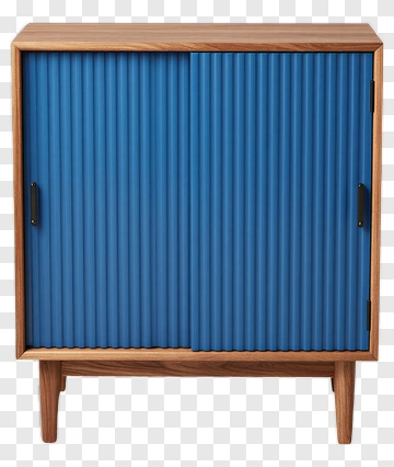 Blue Ribbed Cabinet With Wooden Legs PNG