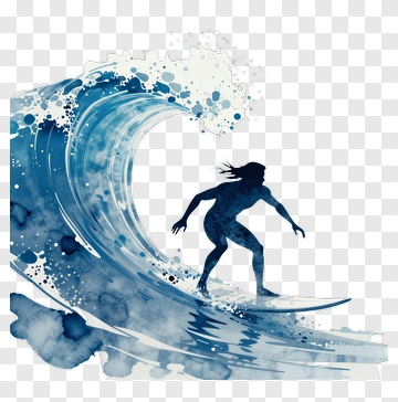 Watercolor Surfer Riding A Wave PNG