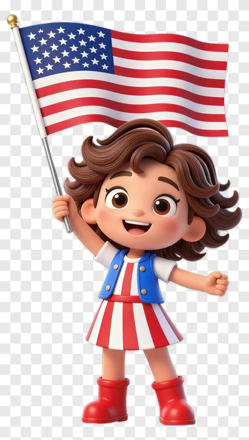 Cartoon Girl Holding An American Flag PNG