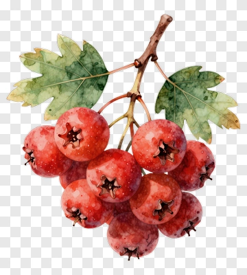Watercolor Hawthorn Berries With Leaves PNG