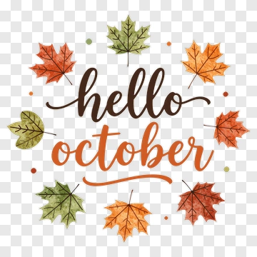 Hello October With Autumn Leaves PNG