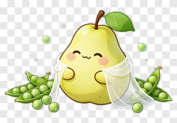 Cute Pear With Peas And Leaf PNG