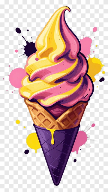 Colorful Ice Cream Cone With Swirled Toppings PNG