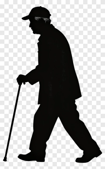 Silhouette Of An Elderly Man Walking With A Cane PNG