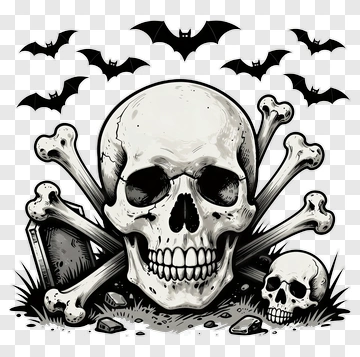 Skull And Crossbones With Bats PNG