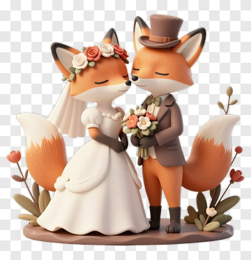 Wedding Fox Couple In Formal Attire PNG