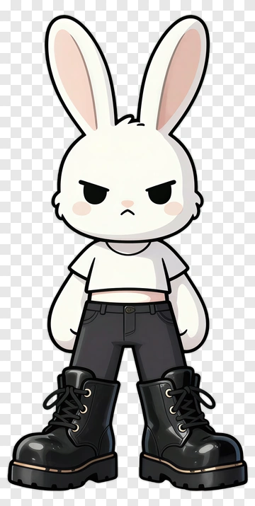 Cartoon Rabbit In Black Boots PNG