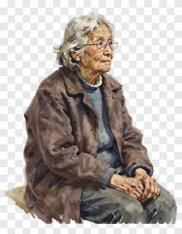 Elderly Woman Sitting In A Brown Jacket PNG