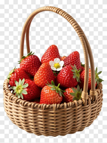 Strawberry Basket With Flower PNG