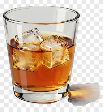 Whiskey Glass With Ice Cubes PNG
