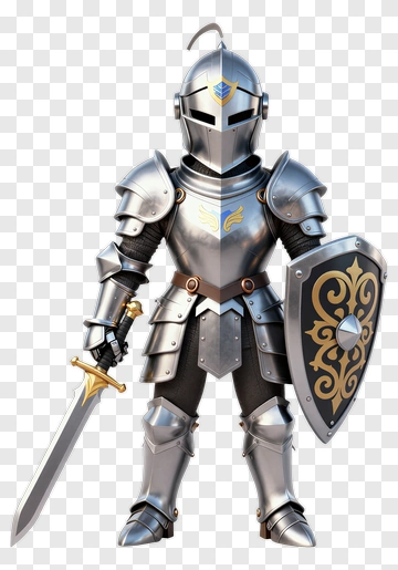 3D Cartoon Knight Holding A Sword And Shield PNG