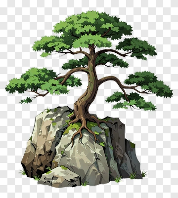 Cartoon Tree Growing On A Rock PNG