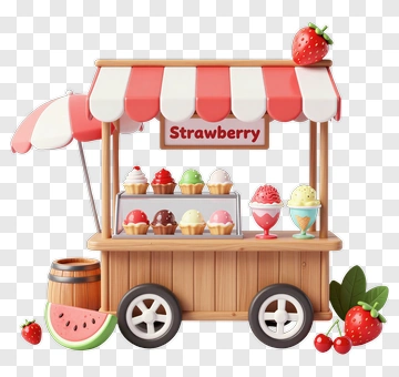 Ice Cream Cart With Strawberry Toppings PNG