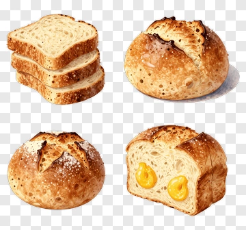 Variety Of Bread Loaves And Slices PNG
