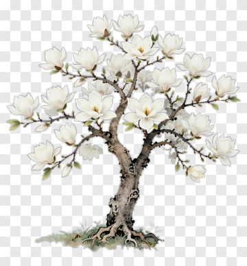 Magnolia Tree With White Flowers PNG