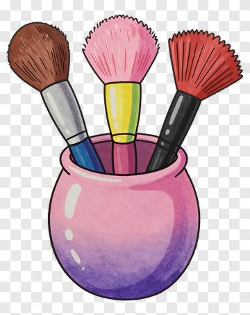 Colorful Makeup Brushes In A Pink Holder PNG