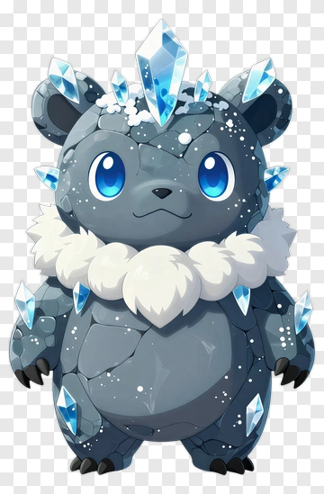 Cartoon Ice Bear Character With Crystals PNG
