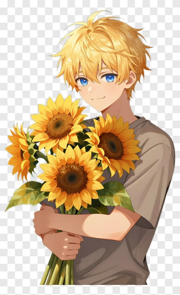 Boy Holding A Bouquet Of Sunflowers PNG