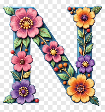 Floral Letter N Design PNG