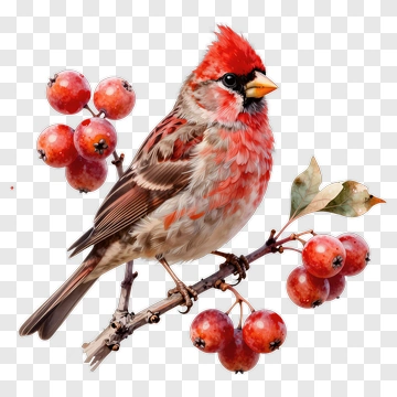 Colorful Bird Perched On A Branch With Berries PNG