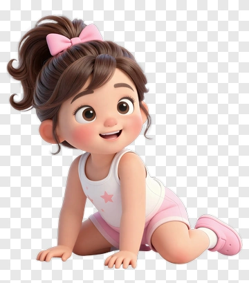 Happy Cartoon Girl Crawling PNG