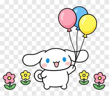 Cartoon Dog Holding Colorful Balloons PNG