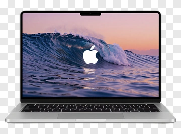 Laptop Displaying A Wave Background PNG