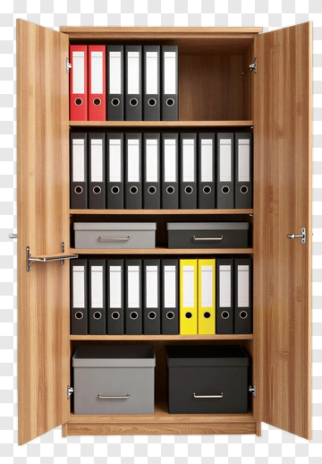 Office Cabinet With File Folders And Storage Boxes PNG