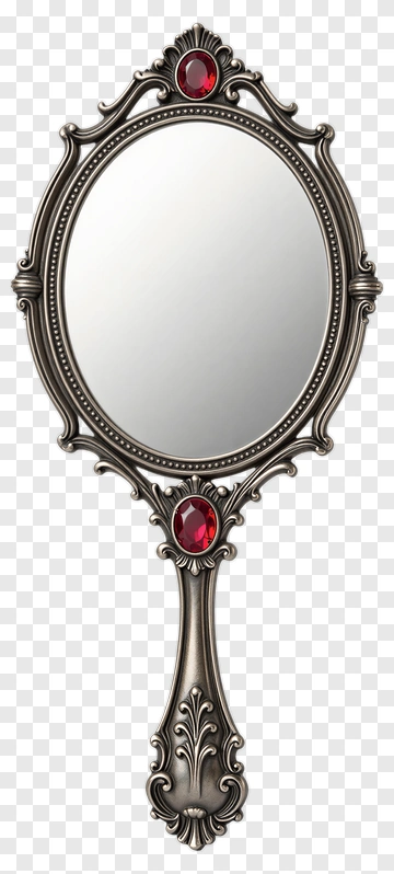 Vintage Hand Mirror With Red Gemstone PNG