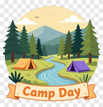 Camp Day Scene With Tents And River PNG