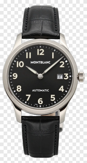 Montblanc Automatic Watch With Black Leather Strap PNG